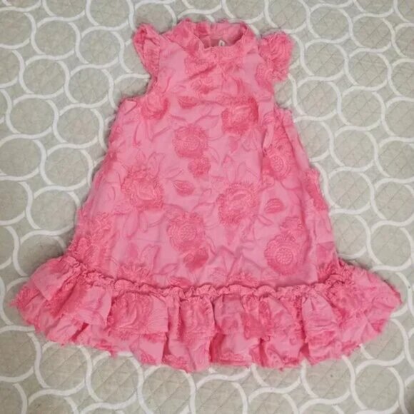 Janie and Jack Pink Floral Embroidered Ruffle Tiered Dress size 5 (A5) - Picture 2 of 7